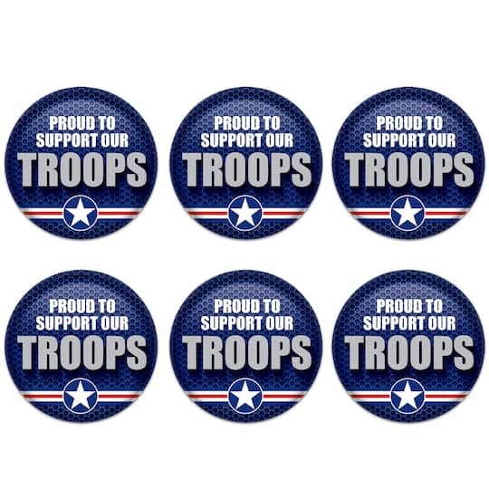 Beistle 2" Blue & Silver Proud To Support Our Troops Buttons, 6ct.